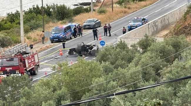 VEHICLE BURNS TOURISTS DIES