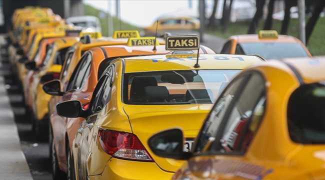 Yellow taxis waiting at a taxi stand in Turkey