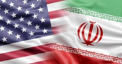 Iranian and USA flags in war